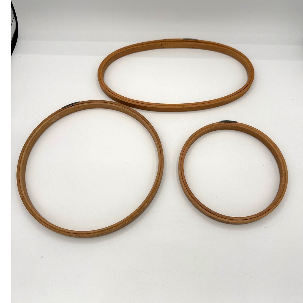 Vintage Gibbs Mfg Co Wood Embroidery Hoops Set Round and Oval Made in USA